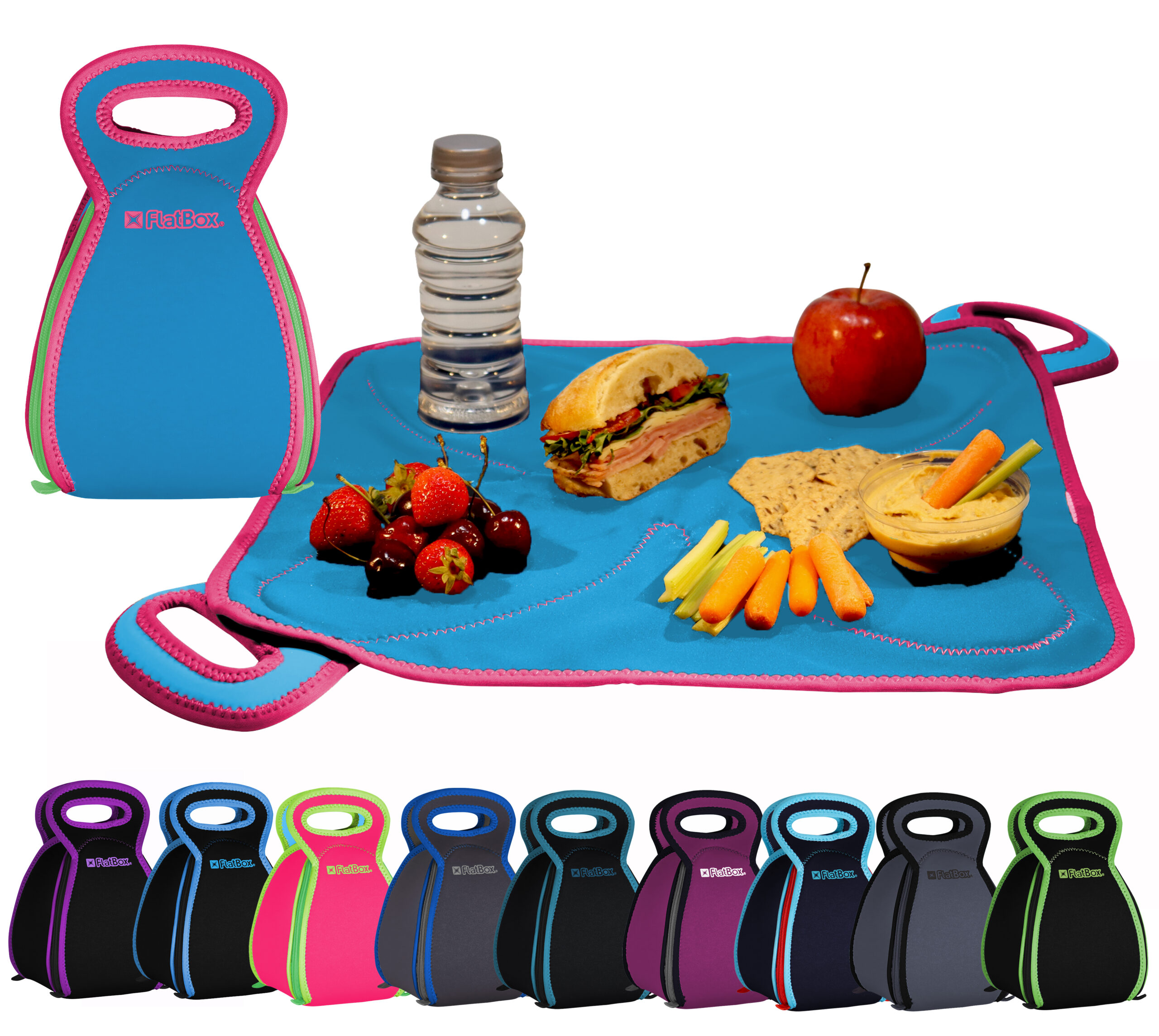 Smart Neoprene Lunch Box that Converts to a Placemat Regular Black/Green 